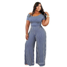 Latest Striped Women Sets Two Piece off The Shoulder Top Women Plus Size Clothing 2020 Sexy Two Piece Set